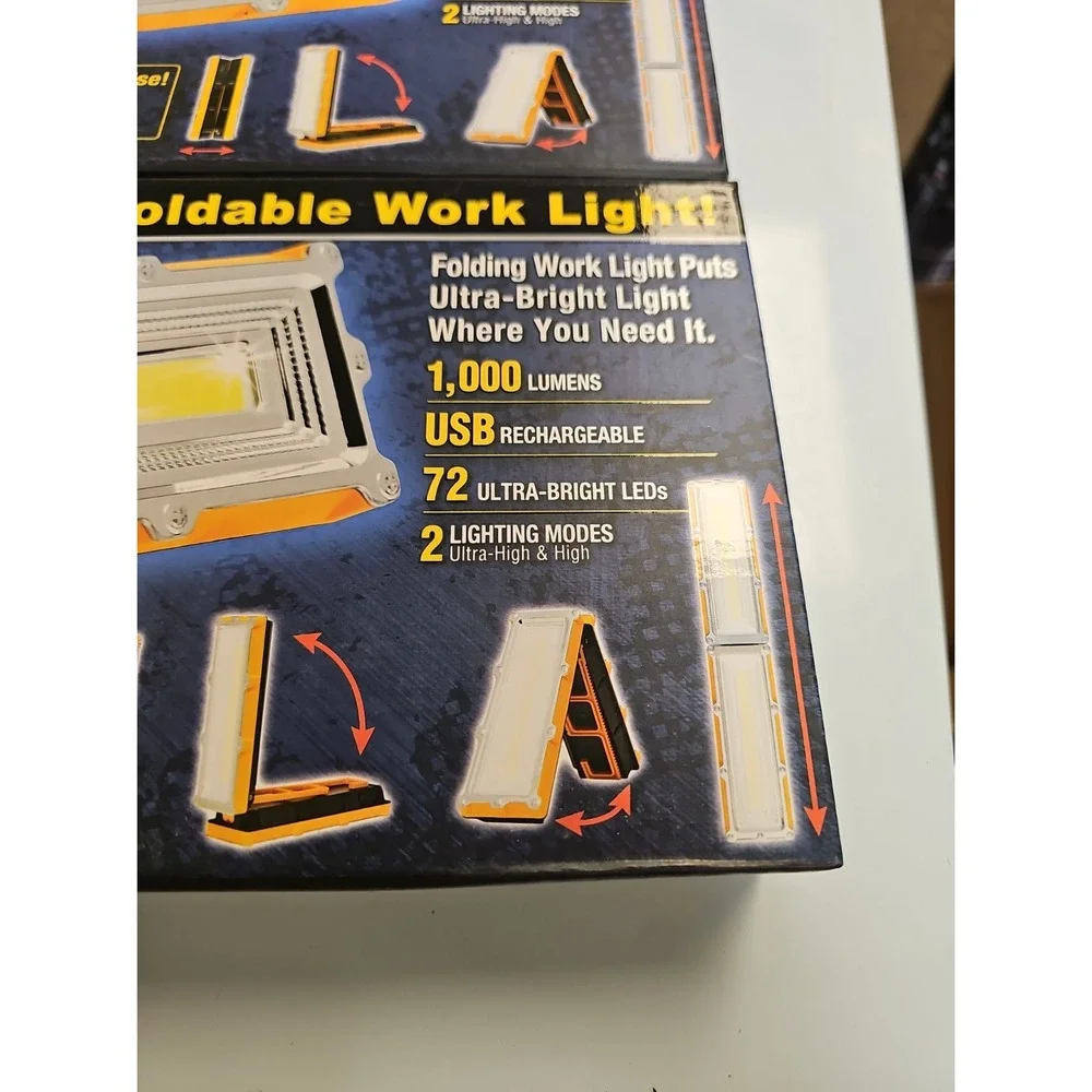 (2) HANDYBRITE Ultra-Bright Foldable Work Lights 1000 Lumens USB Recharge